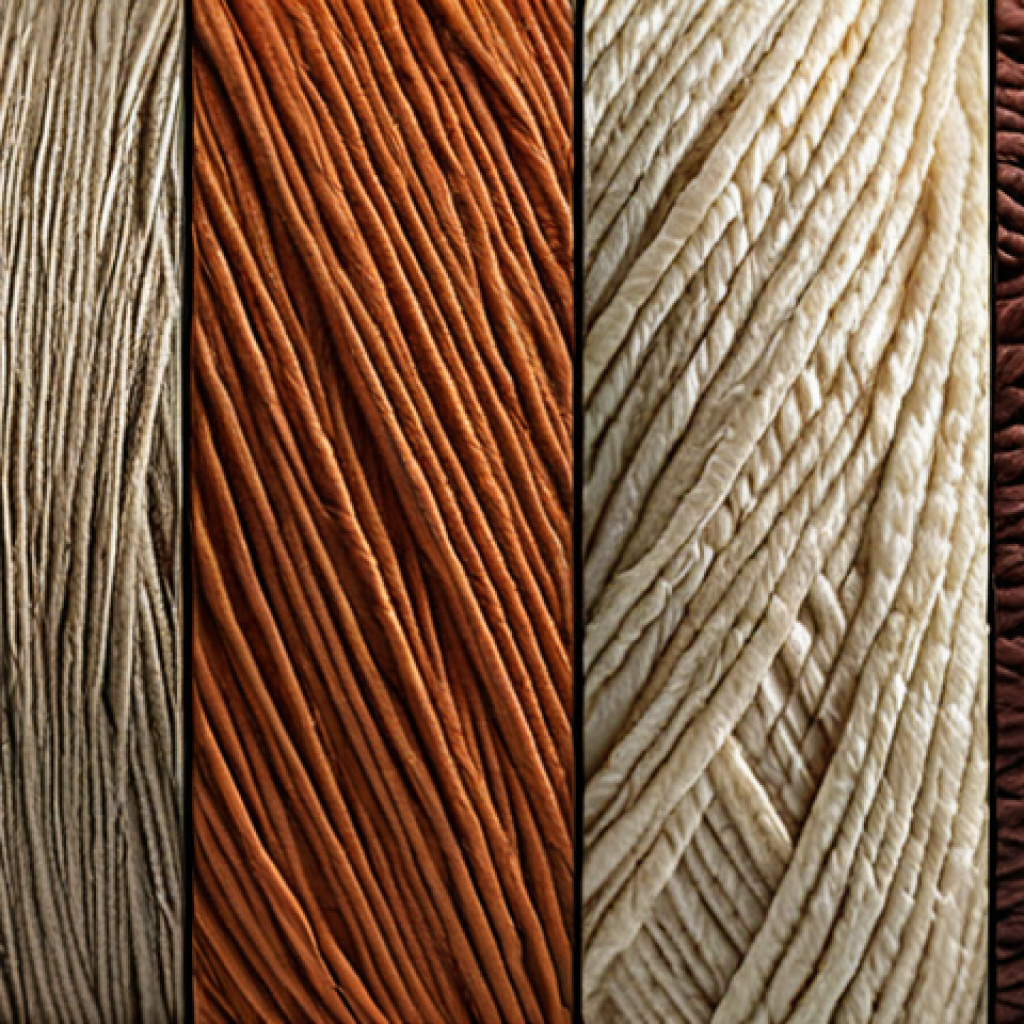 ** Close-up on various textile fibers (natural and synthetic), highlighting their unique textures and properties.

**