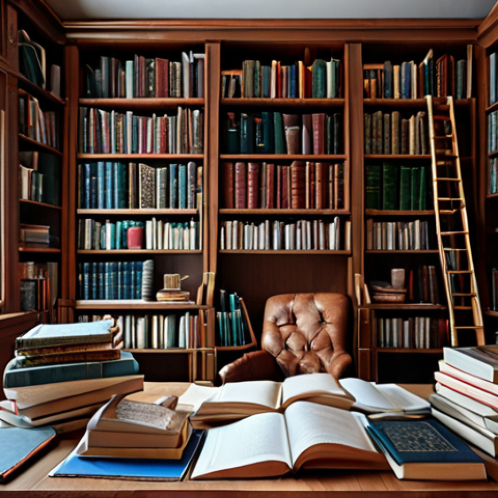 **A textile engineer's home, overflowing with books and study materials, resembling a library. The scene captures the dedication and hard work required to prepare for textile exams.**