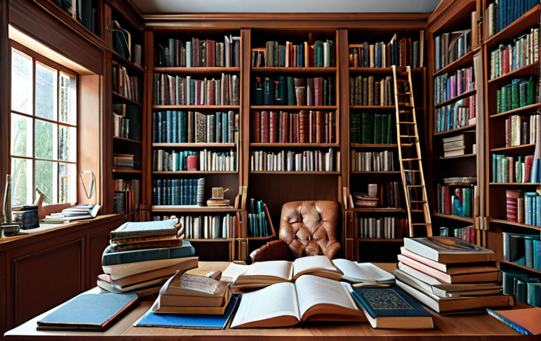 **A textile engineer's home, overflowing with books and study materials, resembling a library. The scene captures the dedication and hard work required to prepare for textile exams.**