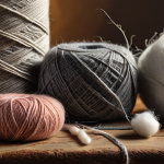 **Close-up of various textile fibers (cotton, wool, polyester) showcasing their unique textures and properties, arranged on a softly lit workbench.**